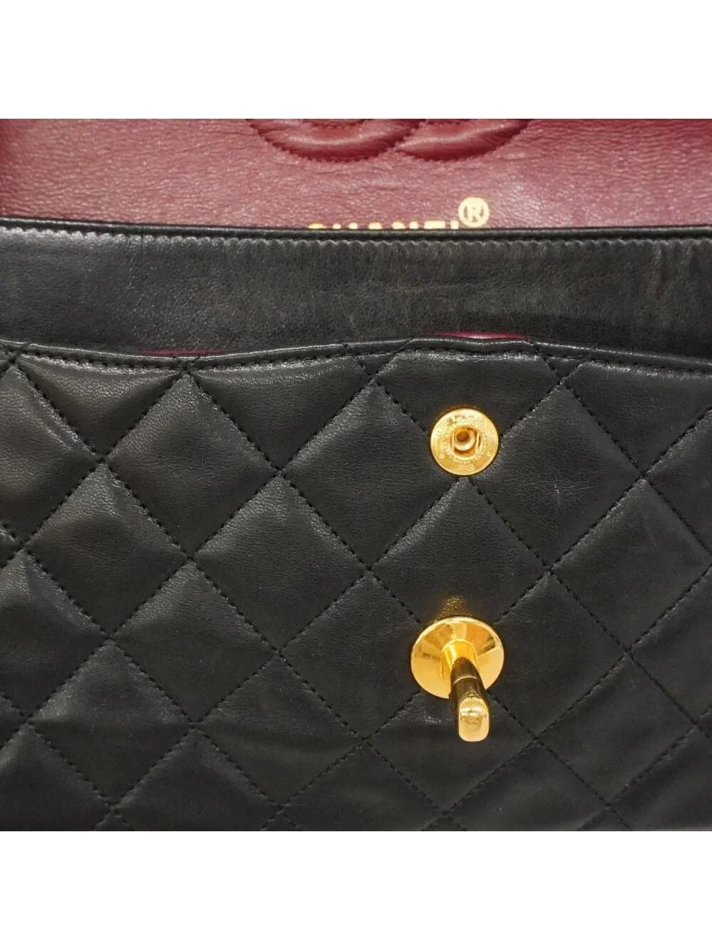 Chanel Shoulder Bag Quilted Lambskin Black Gold